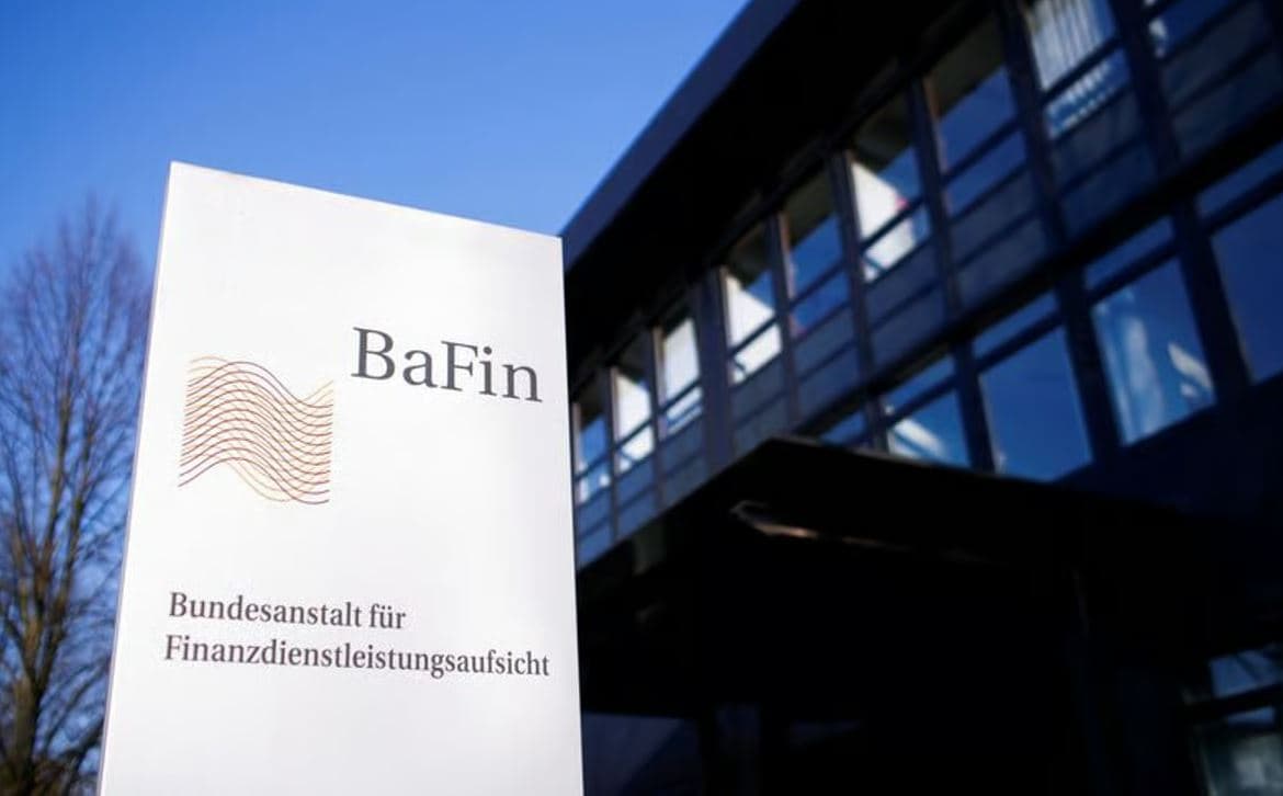 BaFin sign outside the German financial regulator's headquarters as it prepares to oversee AI compliance in banking and insurance.